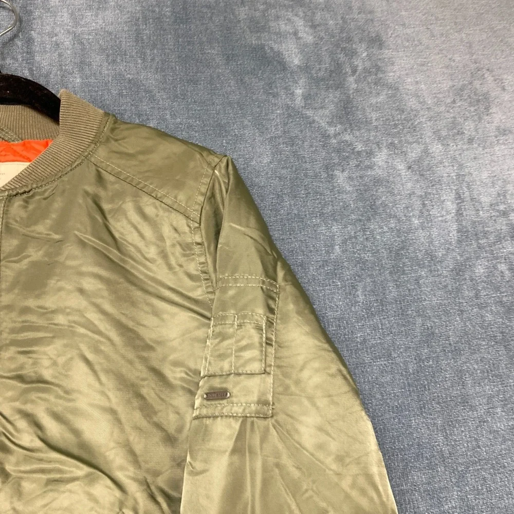 Hollister Bomber Jacket Mens Medium Green Quilted Lined Long Sleeve Full Zip